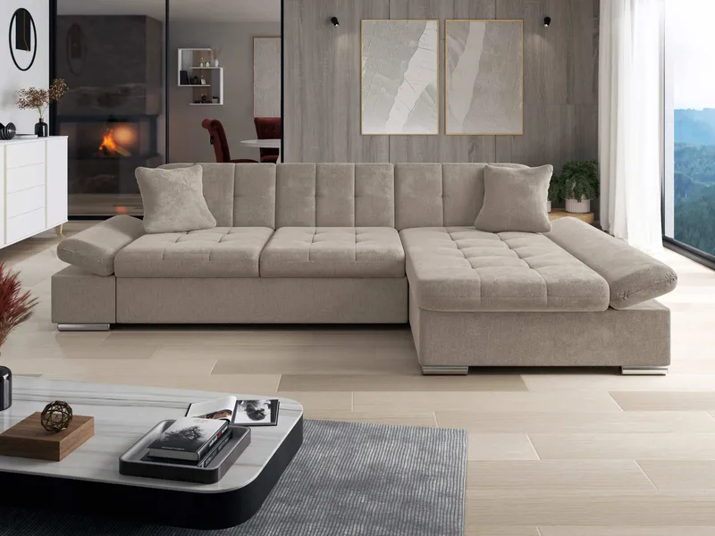 Vananda 4-personers sofa med chaiselong højre - Mørk beige - Møbler - Sofaer - Hjørnesofa - Hjørnesofa med chaiselong