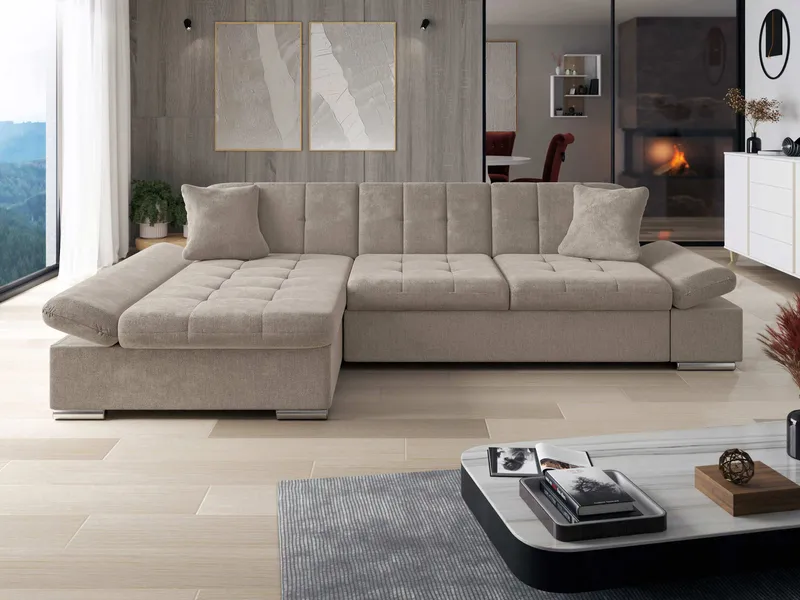 Vananda 4-personers sofa med chaiselong venstre - Mørk beige - Møbler - Sofaer - Hjørnesofa - Hjørnesofa med chaiselong