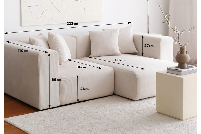 Yolo Hjørnesofa 2-pers - Hvid - Møbler - Sofaer - Hjørnesofa - Hjørnesofa med chaiselong