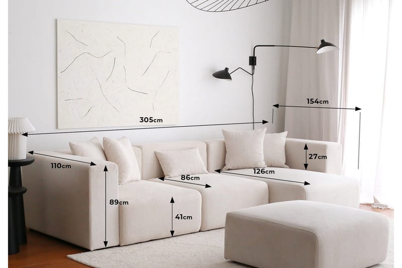 Yolo Hjørnesofa 4-pers - Hvid - Møbler - Sofaer - Hjørnesofa - Hjørnesofa med chaiselong