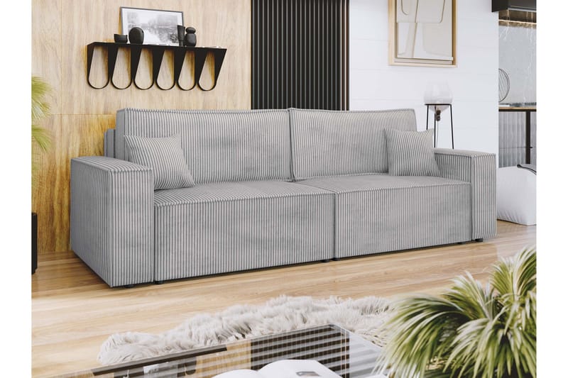 Hobson 3-personers Sovesofa 245 cm med Opbevaring i Manchesterstof - Grå - Møbler - Sofaer - 3 personers sofa