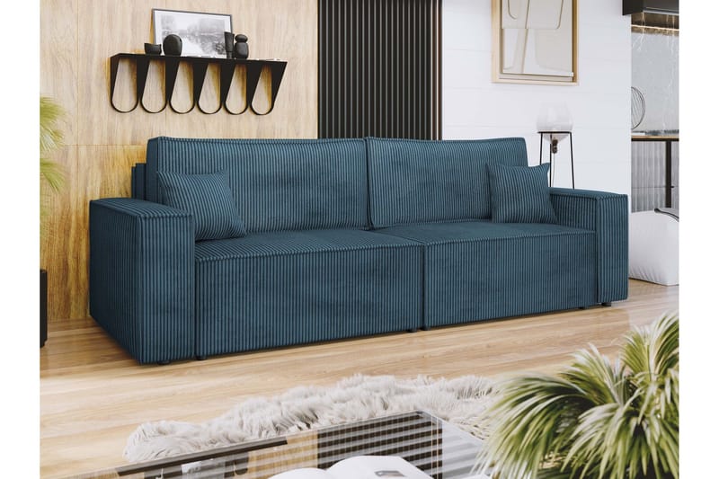 Hobson 3-personers Sovesofa 245 cm med Opbevaring i Manchesterstof - Blå - Møbler - Sofaer - 3 personers sofa