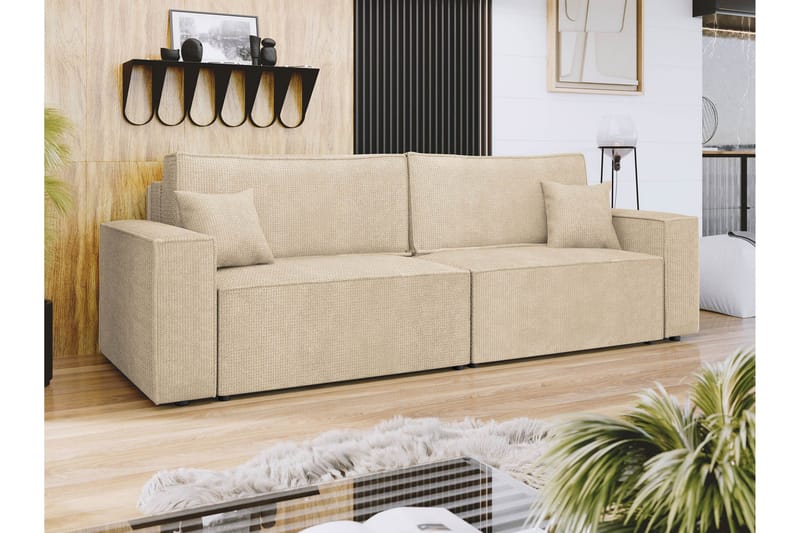 Hobson Sovesofa 3-personers i Plys - Beige - Møbler - Sofaer - Sovesofaer