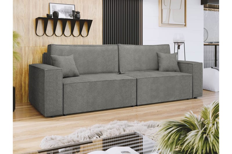 Hobson Sovesofa 3-personers i Plys - Grå - Møbler - Sofaer - Sovesofaer