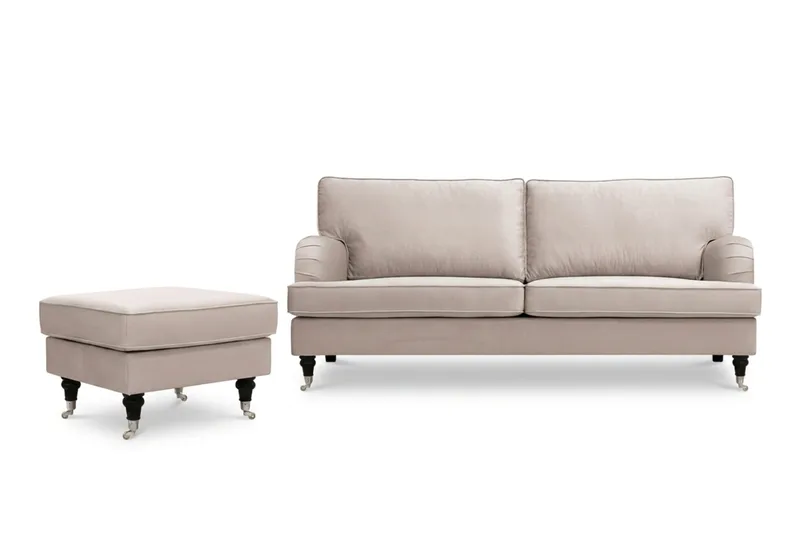 Howard Classic sofagruppe 3-personers sofa og fodskammel i fløjl, Beige