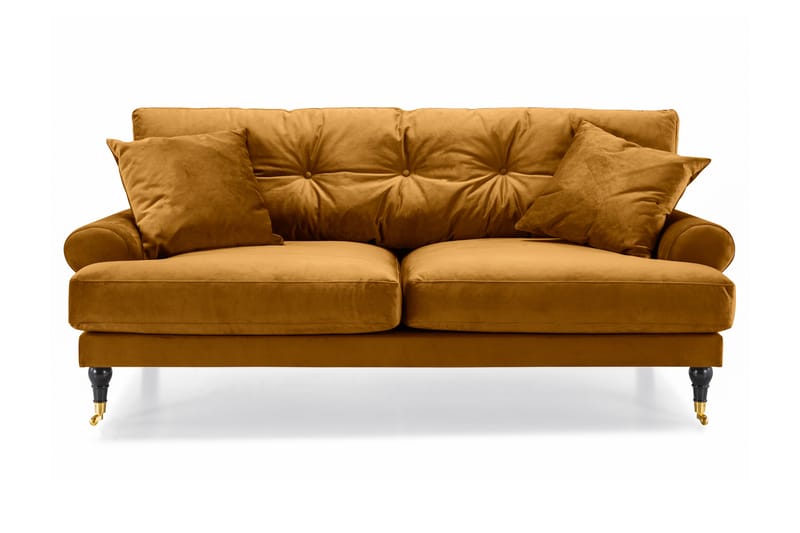 Andrew Sofaarrangement 3-personers + 2-personers Sofa + Lænestol + Fodskammel i Fløjl - Mørkegul - Møbler - Sofaer - Howard sofa