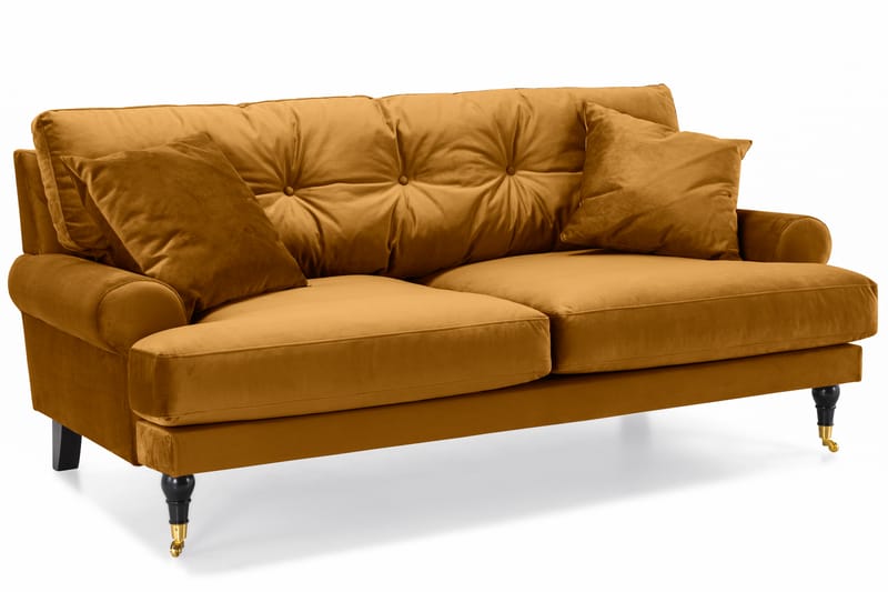 Andrew Sofaarrangement 3-personers + 2-personers Sofa + Lænestol + Fodskammel i Fløjl - Mørkegul - Møbler - Sofaer - Howard sofa