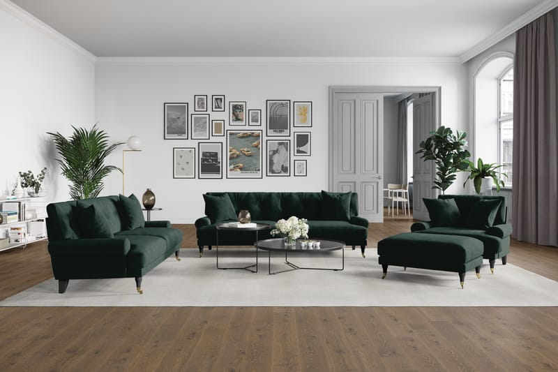 Andrew Veloursofa 2-pers - Mørkegrøn/Krom - Howard sofa - Velour sofaer - 2 personers sofa