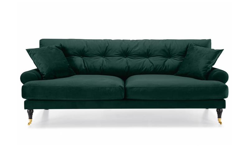 Andrew Veloursofa 3-pers - Mørkegrøn/Messing - Howard sofa - Velour sofaer - 3 personers sofa