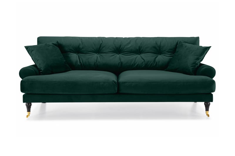 Andrew Veloursofa 3-pers - Mørkegrøn/Messing - Velour sofaer - 3 personers sofa - Howard sofa