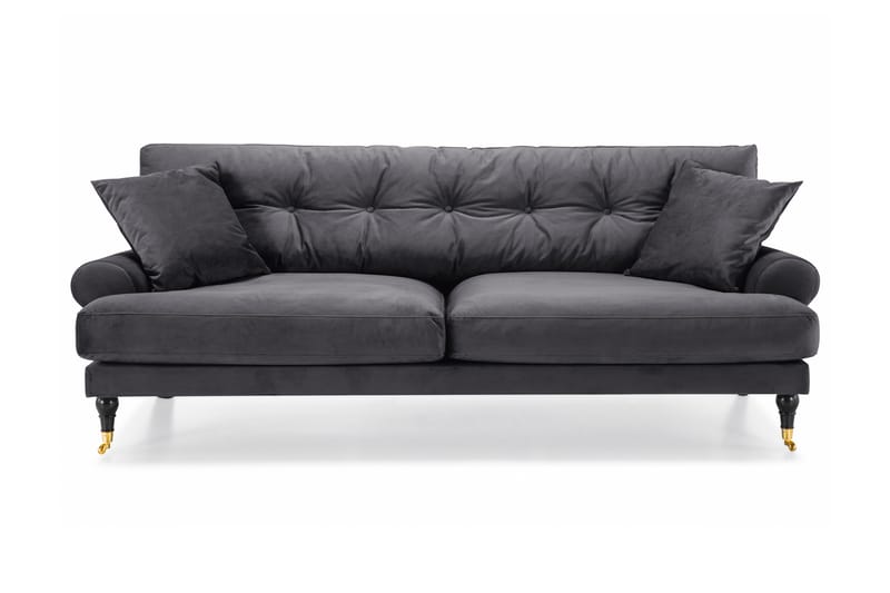 Andrew Veloursofa 3-pers - Mørkegrå/Messing - Howard sofa - Velour sofaer - 3 personers sofa