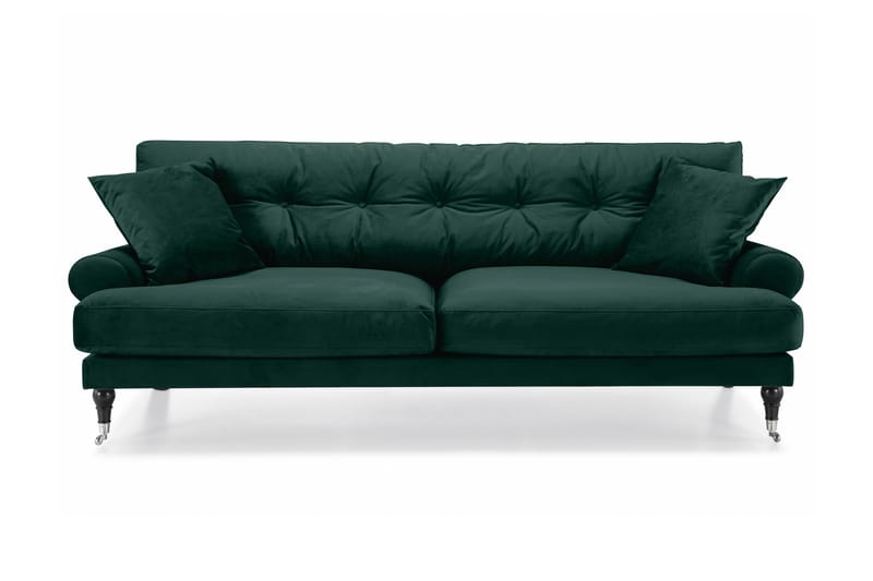 Andrew Veloursofa 3-pers - Mørkegrøn/Krom - Velour sofaer - 3 personers sofa - Howard sofa
