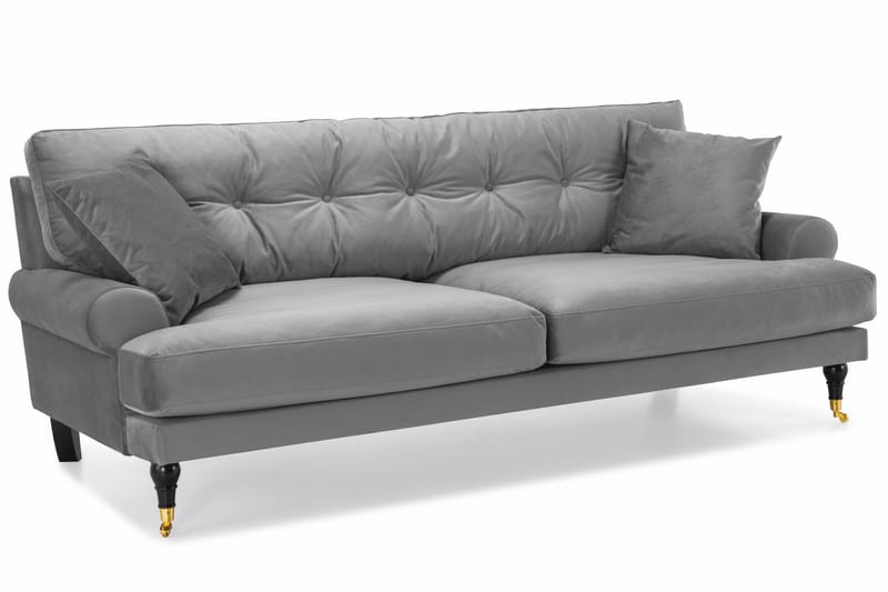 Andrew Veloursofa 3-pers - Sølvgrå/Messing - Howard sofa - Velour sofaer - 3 personers sofa