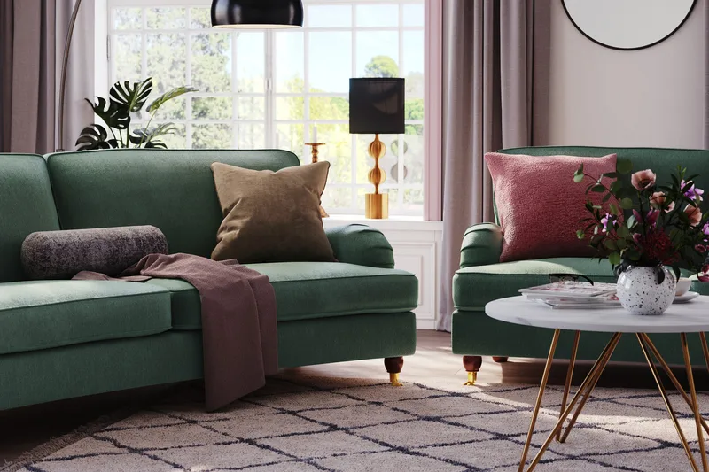 Howard Lyx 3-personers Svunget Fløjlssofa - Mørkegrøn - Møbler - Sofaer - Howard sofa