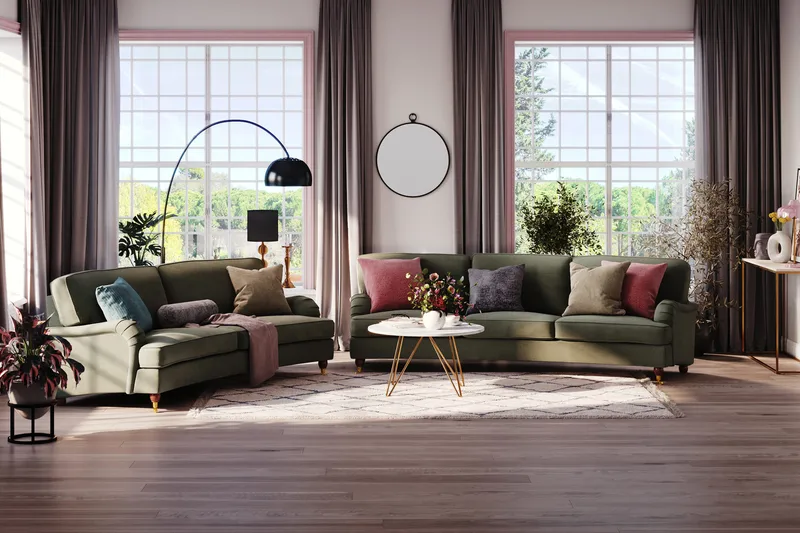 Howard Lyx 3-personers Svunget Manchestersofa - Mørkegrøn - Møbler - Sofaer - Howard sofa