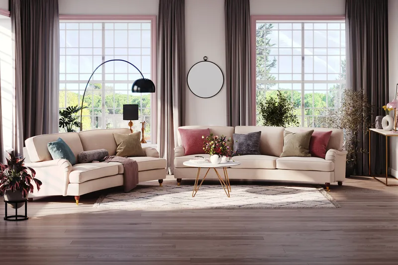 Howard Lyx 4-personers Svunget Stofsofa - Beige - Møbler - Sofaer - Howard sofa