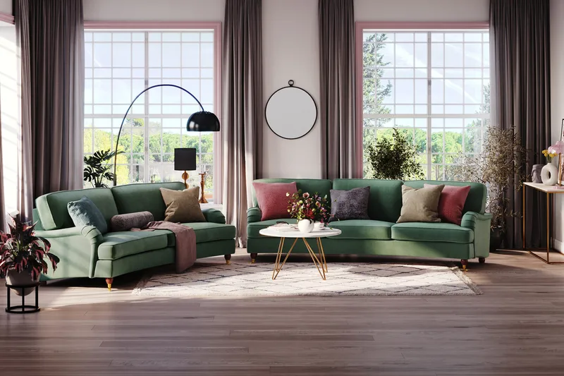 Howard Lyx 4-personers Svunget Fløjlssofa - Mørkegrøn - Møbler - Sofaer - Howard sofa