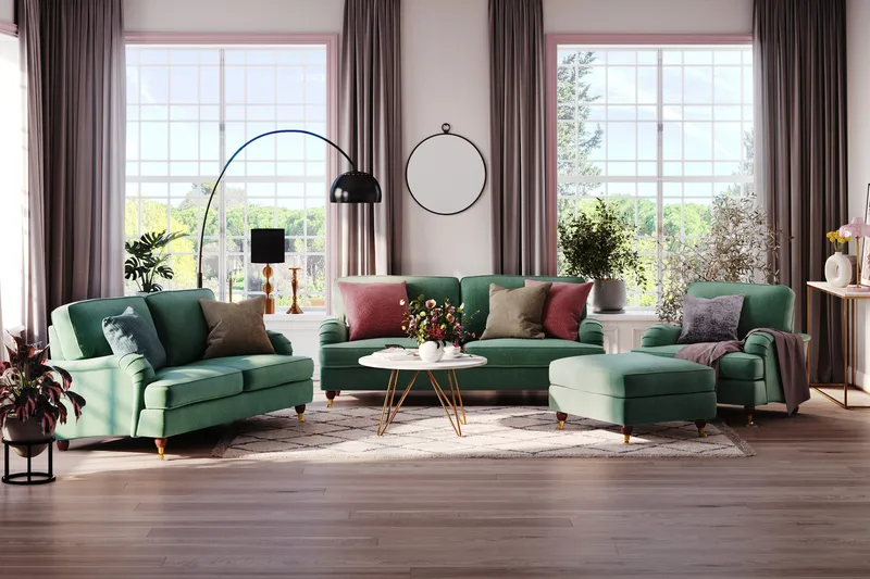 Howard Lyx 4-personers Fløjlssofa - Mørkegrøn - Møbler - Sofaer - Howard sofa