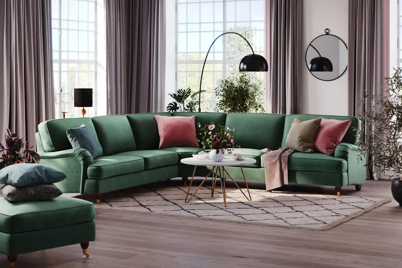 Howard Lyx 6-personers Venstrevendt L-formet Hjørnesofa i Fløjl - Mørkegrøn - Møbler - Sofaer - Howard sofa