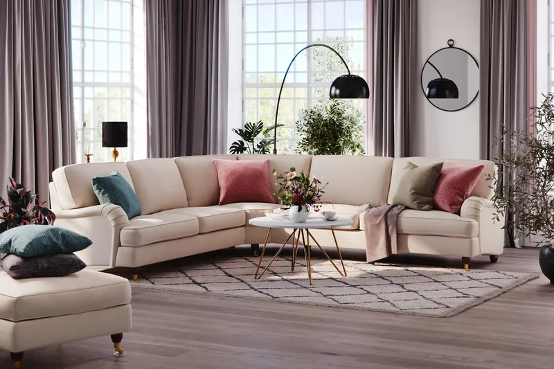 Howard Lyx 6-personers Venstrevendt L-formet Hjørnesofa i Manchester - Beige - Møbler - Sofaer - Howard sofa
