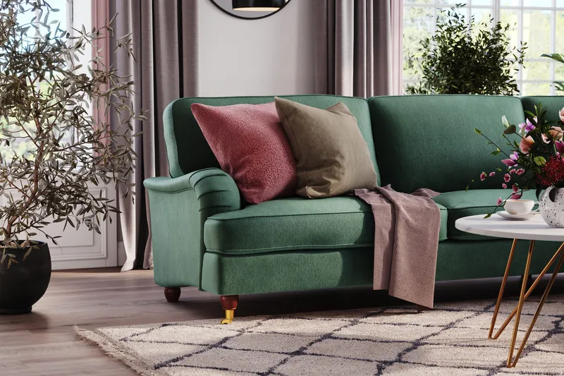 Howard Lyx 6-personers Højrevendt L-formet Hjørnesofa i Fløjl - Mørkegrøn - Møbler - Sofaer - Howard sofa