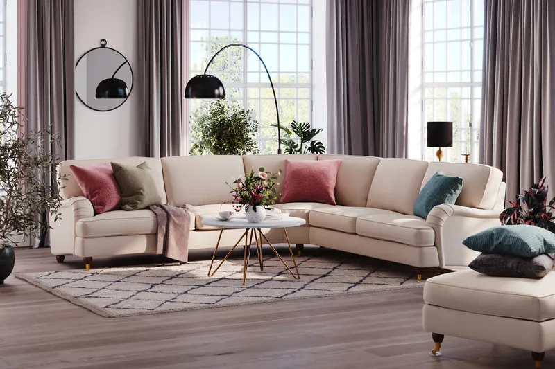 Howard Lyx 6-personers Højrevendt L-formet Hjørnesofa i Manchester - Beige - Møbler - Sofaer - Howard sofa