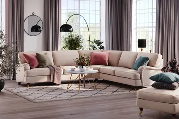 Howard Lyx 6-personers Højrevendt L-formet Hjørnesofa i Stof - Beige - Møbler - Sofaer - Howard sofa