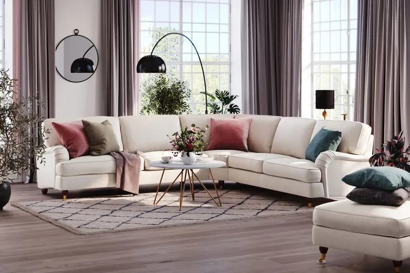 Howard Lyx 6-personers Højrevendt L-formet Hjørnesofa i Fløjl - Cremehvid - Møbler - Sofaer - Howard sofa