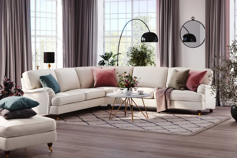 Howard Lyx 6-personers Venstrevendt L-formet Hjørnesofa i Fløjl - Cremehvid - Møbler - Sofaer - Howard sofa