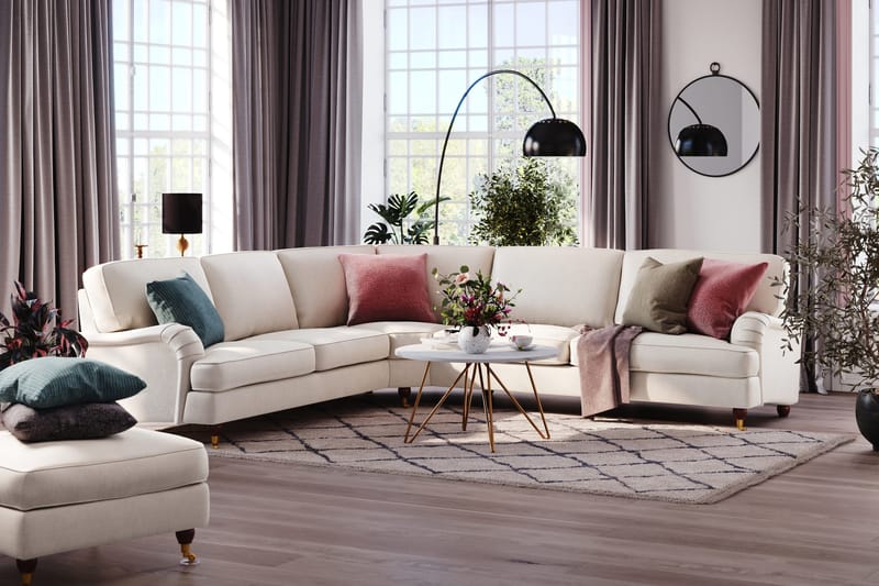 Howard Lyx 6-personers Venstrevendt L-formet Hjørnesofa i Fløjl - Cremehvid - Møbler - Sofaer - Howard sofa