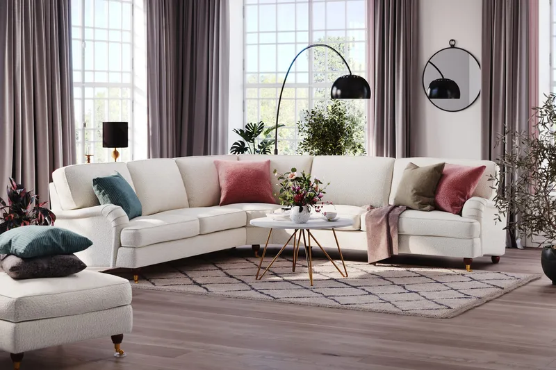 Howard Lyx 6-personers Venstrevendt L-formet Hjørnesofa i Bouclé - Hvid - Møbler - Sofaer - Howard sofa