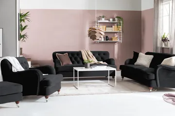 Howard Riviera 3-personers Svunget Fløjlssofa - Sort - Møbler - Sofaer - Howard sofa