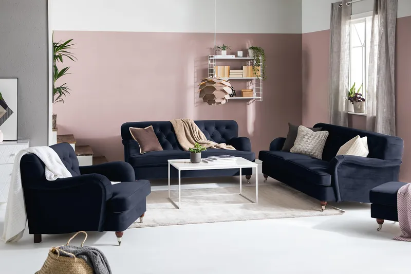 Howard Riviera 3-personers Fløjlssofa - Blå - Møbler - Sofaer - Howard sofa