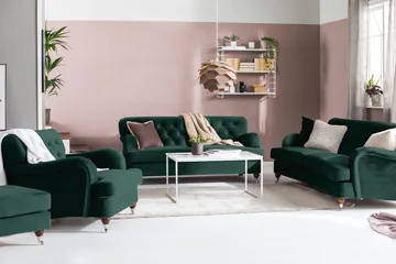 Howard Riviera 3-personers Svunget Fløjlssofa - Grøn - Møbler - Sofaer - Howard sofa
