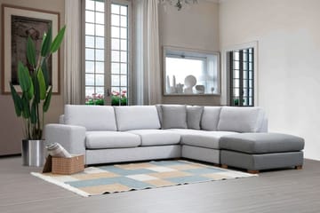 Huelva 3-personers Højre L-formet Sofa med Chaiselong Dyb med Fodskammel i Stof - Grå - Møbler - Sofaer - Sofa med chaiselong