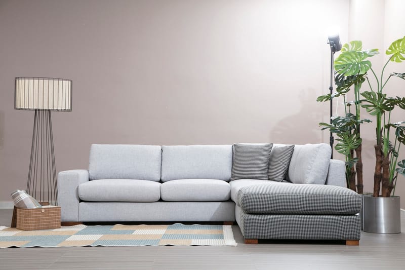 Huelva 3-personers Højre L-formet Sofa med Chaiselong Dyb med Fodskammel i Stof - Grå - Møbler - Sofaer - Sofa med chaiselong