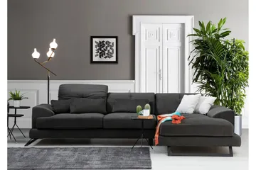 Jaraad Hjørnesofa med Chaiselong Højre - Sort - Møbler - Sofaer - Sofa med chaiselong