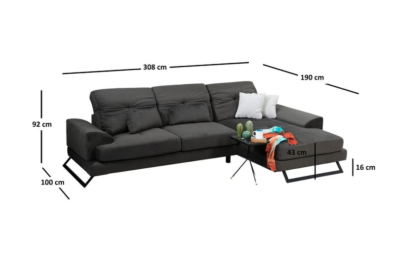 Jaraad Hjørnesofa med Chaiselong Højre - Sort - Møbler - Sofaer - Sofa med chaiselong