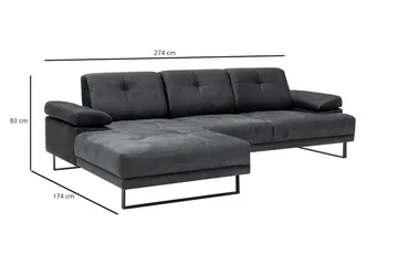 Kitimat 3-personers Venstrevendt L-formet Sofa med Chaiselong 274 cm i Stof - Grå - Møbler - Sofaer - Sofa med chaiselong
