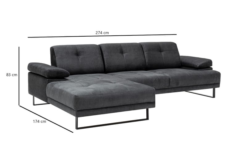 Kitimat 3-personers Venstrevendt L-formet Sofa med Chaiselong 274 cm i Stof - Grå - Møbler - Sofaer - Sofa med chaiselong