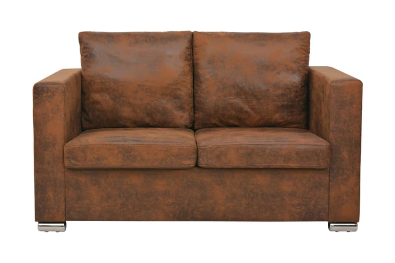 2-Personers Sofa 137 X 73 X 82 Cm Kunstigt Ruskindslæder - Brun - Møbler - Sofaer - Lædersofaer