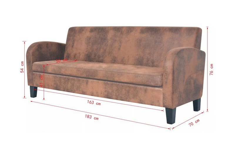 3-Personers Sofa Imiteret Ruskind Brun - Brun - 3 personers sofa - Lædersofaer