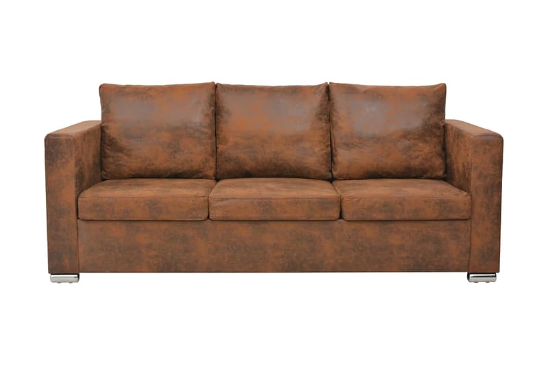 3-Personers Sofa 191 X 73 X 82 Cm Kunstigt Ruskindslæder - Brun - Lædersofaer - 3 personers sofa