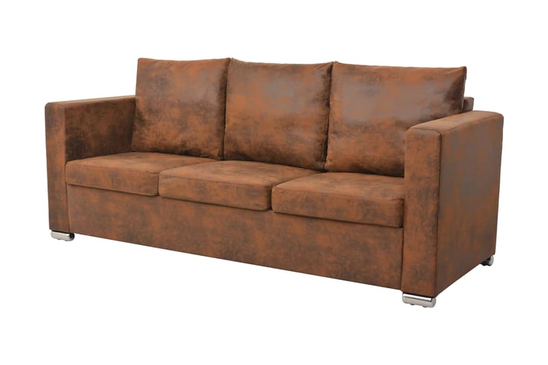 3-Personers Sofa 191 X 73 X 82 Cm Kunstigt Ruskindslæder - Brun - Lædersofaer - 3 personers sofa