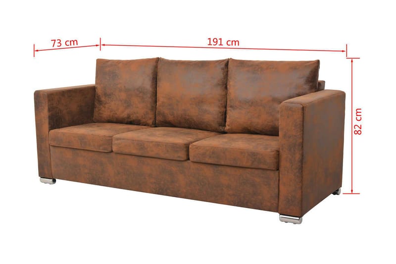 3-Personers Sofa 191 X 73 X 82 Cm Kunstigt Ruskindslæder - Brun - Lædersofaer - 3 personers sofa