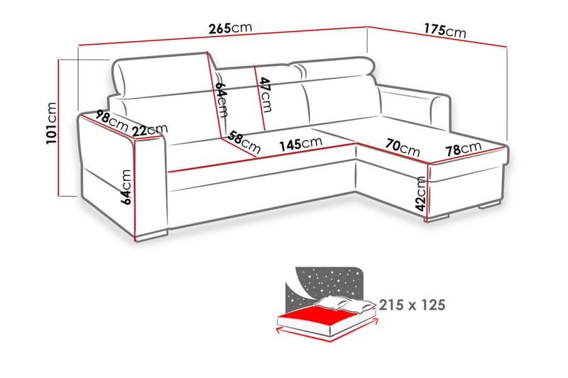 Azalea Sovesofa med diva 265x175x101 cm - Møbler - Sofaer - Lædersofaer