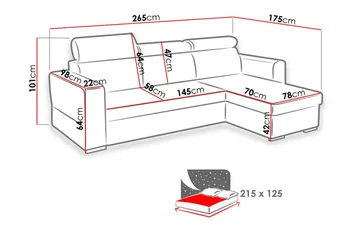 Azalea Sovesofa med diva 265x175x101 cm - Møbler - Sofaer - Lædersofaer