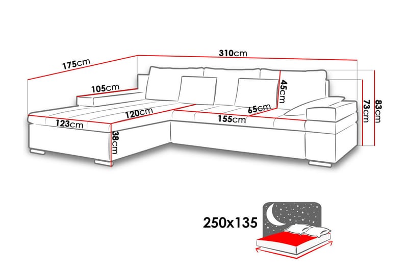 Bangkok Sovesofa med diva 310x175x83 cm - Sovesofaer - Sovesofa chaiselong - Lædersofaer