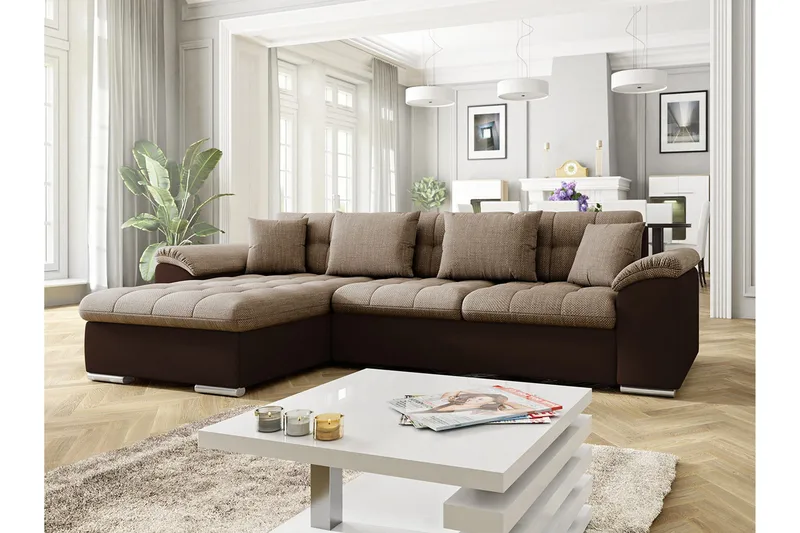 Camior Chaiselong Sovesofa 4-pers Venstre Kunstlæder - Beige/Brun - Møbler - Sofaer - Lædersofaer