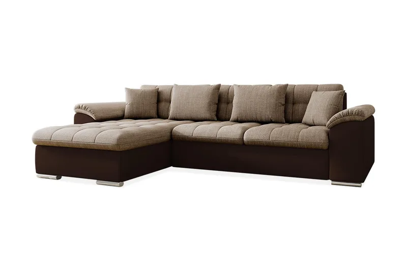 Camior Chaiselong Sovesofa 4-pers Venstre Kunstlæder, Beige/Brun